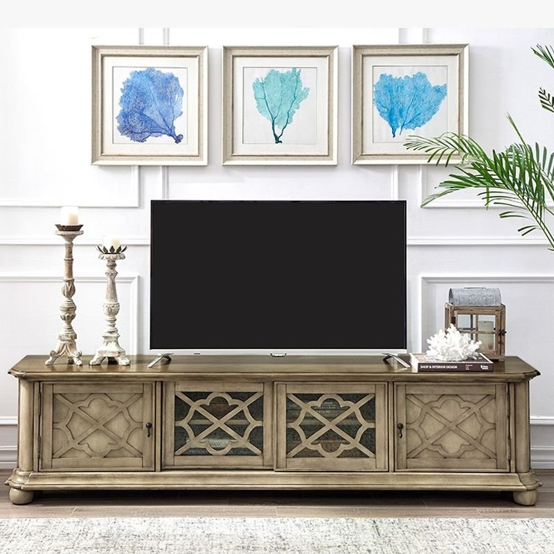 Industrial Rectangle Rustic Wood Unfinished Color Parlor TV Stand, 87"L x 18"W x 20"H