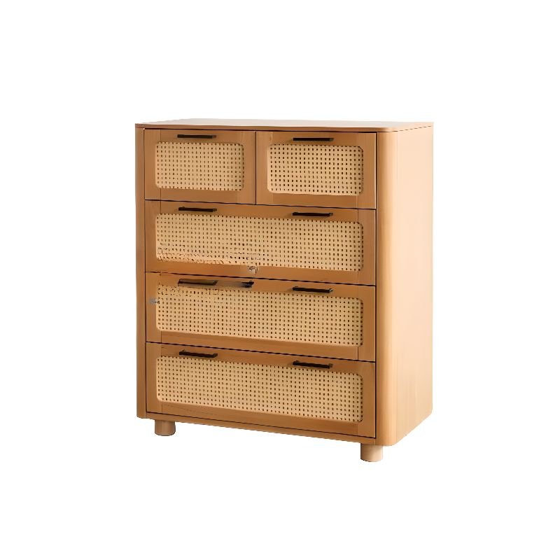 Tropical Cane Woven Cube Lingerie Chest 4 Tiers Sleeping Room, Natural Finish, 5 Drawers