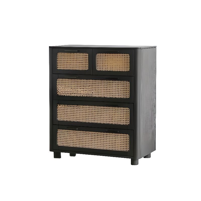 Tropical Cane Woven Cube Semainier 4 Tiers Sleeping Room, Black, 5 Drawers