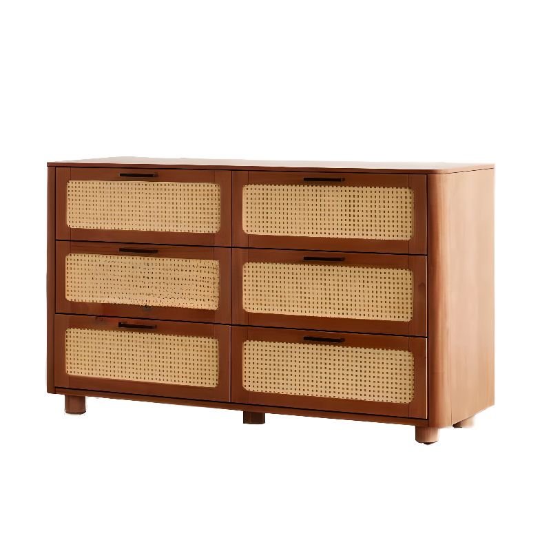 Tropical Ratten Woven Square Console Dresser 3 Tiers Sleeping Quarters, Walnut, 6 Drawers