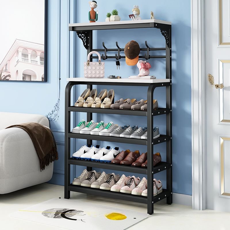 Adult Casual Alloy Shoe Rack with Visible Storage, Shelf, Self-supporting, 31"L x 11"W x 51"H, Black-White