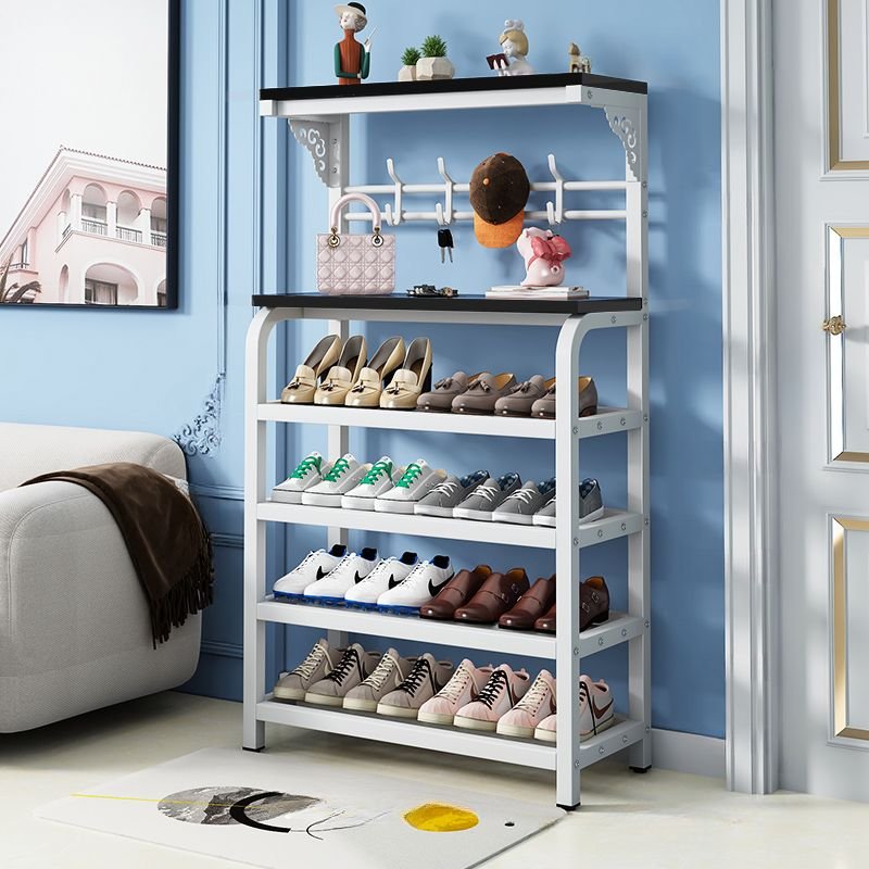 Adult Casual Alloy Shoe Rack with Visible Storage, Shelf, Self-supporting, 31"L x 11"W x 51"H, White-Black