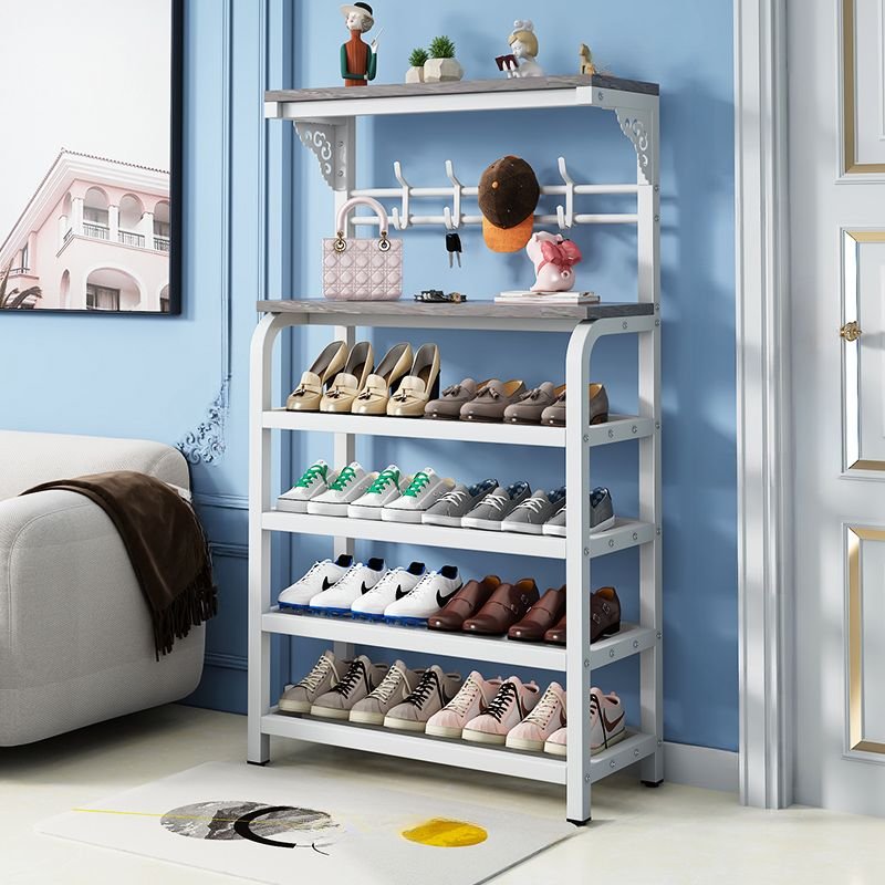 Adult Casual Alloy Shoe Rack with Visible Storage, Shelf, Self-supporting, 31"L x 11"W x 51"H, White-Gray
