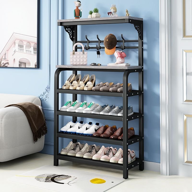 Adult Casual Alloy Shoe Rack with Visible Storage, Shelf, Self-supporting, 31"L x 11"W x 51"H, Black/ Gray