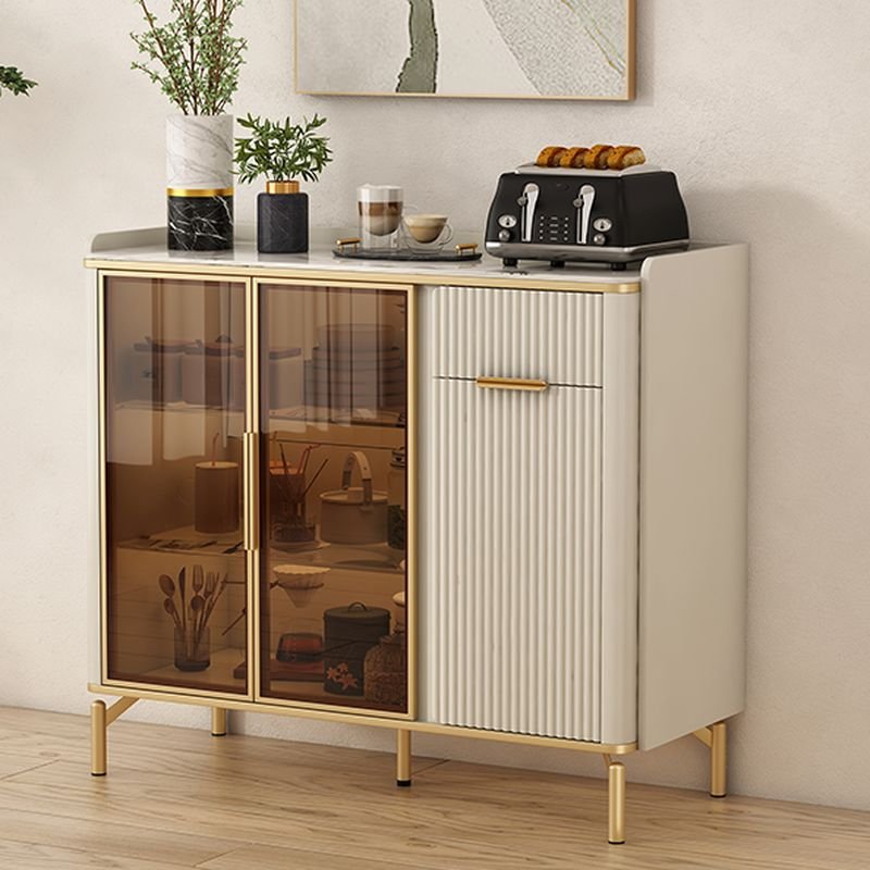1 Drawer & 4 Shelves Cream Colored Stone Flooring Sideboard with Glazed Door & Compartment, 47"L x 16"W x 37"H
