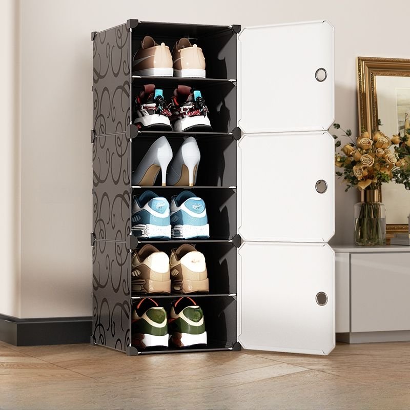 Synthetic Shoe Tower: Pileable and Dustproof, Black and White, 13"L x 13"W x 36"H
