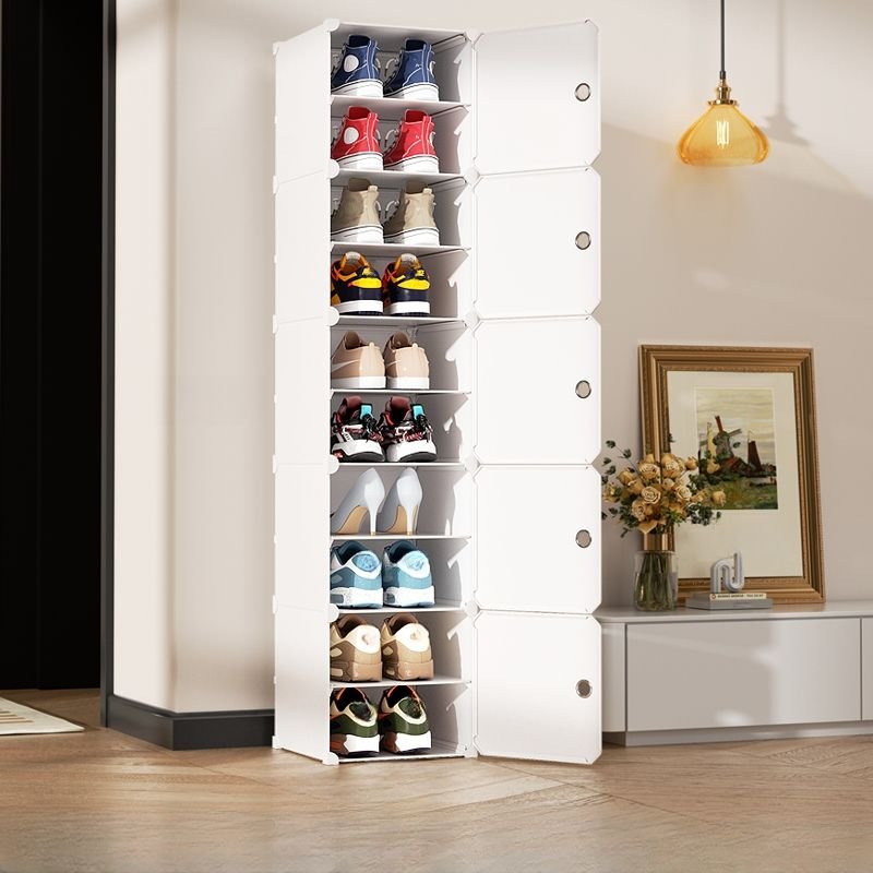 Synthetic Shoe Tower: Pileable and Dustproof, White, 13"L x 13"W x 61"H