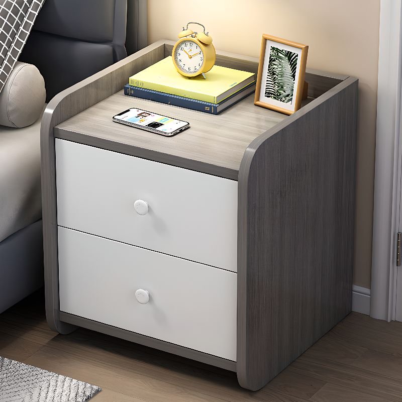 2 Tiers Art Deco Timber Nightstand With Drawer Storage, Gray & White, 13"L x 12"W x 16"H, 2 Drawers