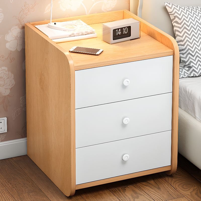 3 Tiers Postmodern Unfinished Color Lumber Drawer Storage Bedside Table, 16"L x 12"W x 16"H, 3 Drawers