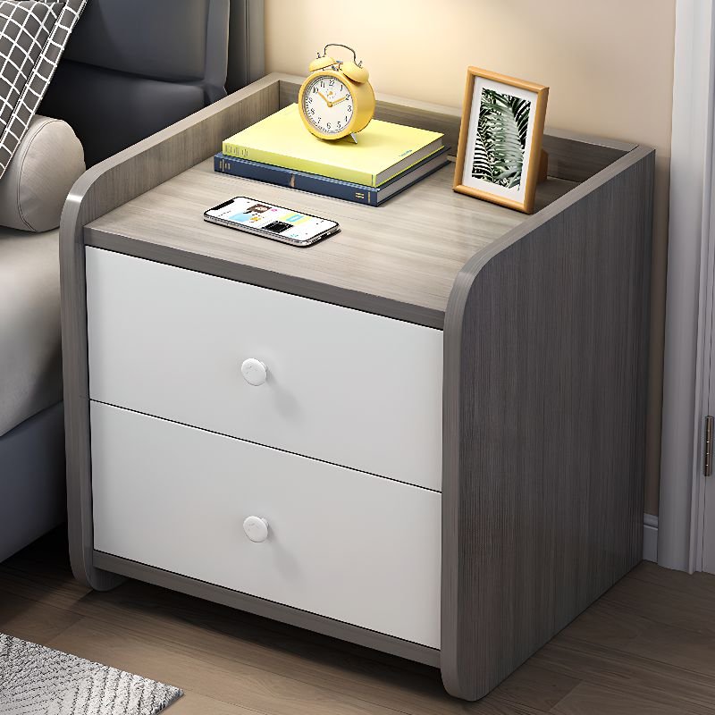 2 Tiers Casual Timber Drawer Storage Bedside Table, Gray & White, 16"L x 12"W x 16"H, 2 Drawers