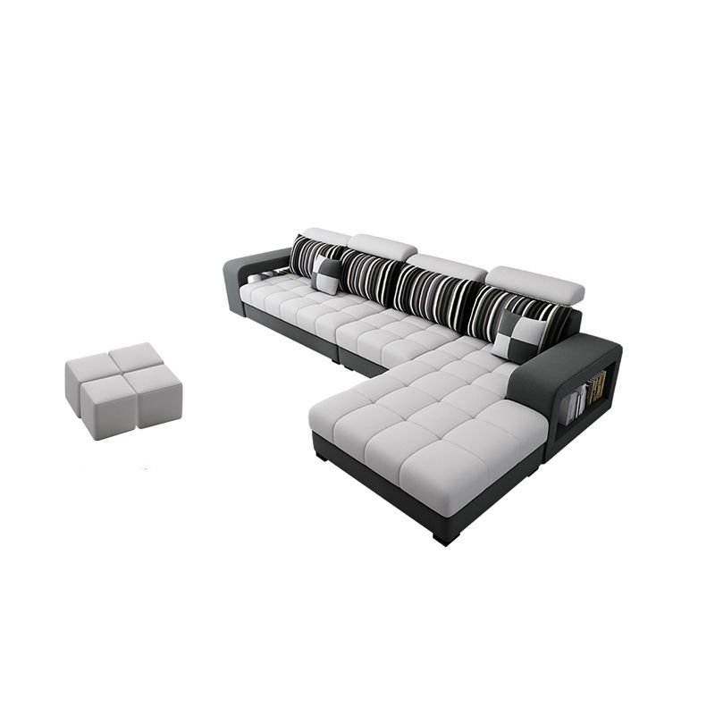 Functional L-Shape Sofa Recliner with Shelves, Right Hand Facing, and Concealed Support, 118"L x 71"W x 35"H, Flannel