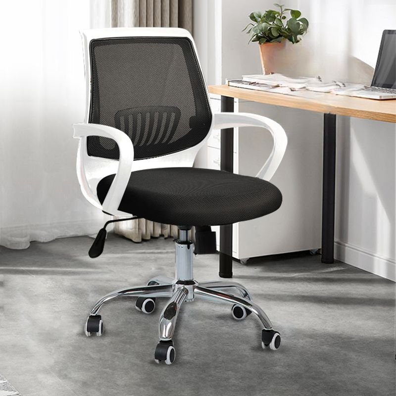 Ink Fabric/Upholstered Office Furniture with Tilt Lock, Lumbar Support, Fixed Arms, Swivel Wheels, and Ergonomic Design, Black, White, Latex