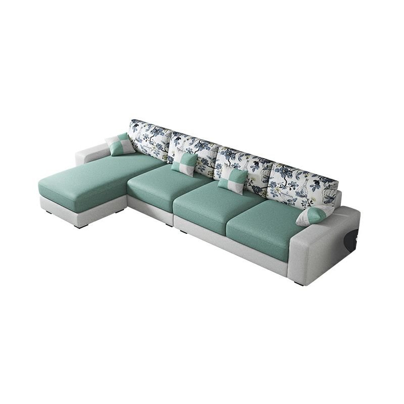 L-Shape Green Reversible Sofa Chaise for Living Room, Tech Cloth, Latex, 106"L x 56"W x 29.5"H