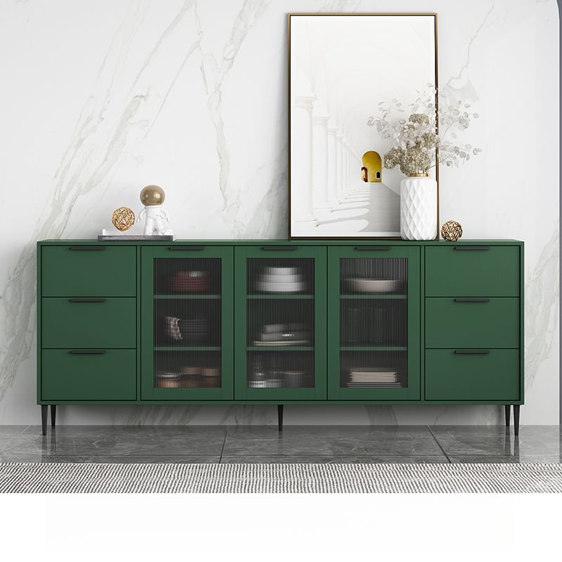 Wide Olive Green Sideboard with 6 Drawers for Spacious Flooring, 77"L x 12"W x 31"H