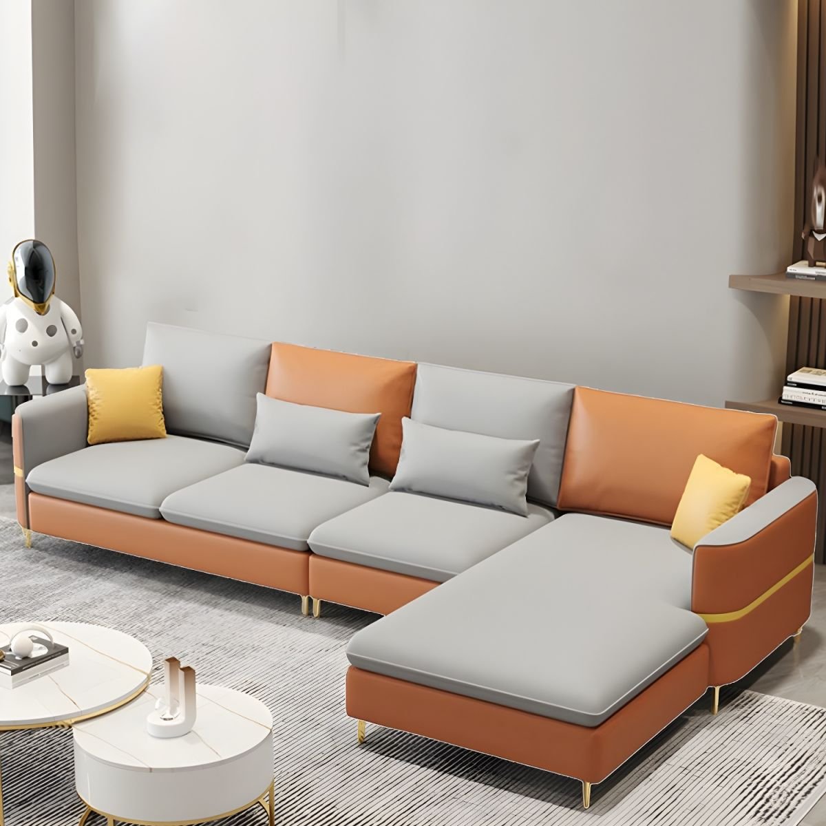 Glamorous Tech Cloth L-Shape Sectional Sofa with Square Arm and Pillow Back in 3 Piece Set - Light Gray/ Blue Tech Cloth Latex & Down Right