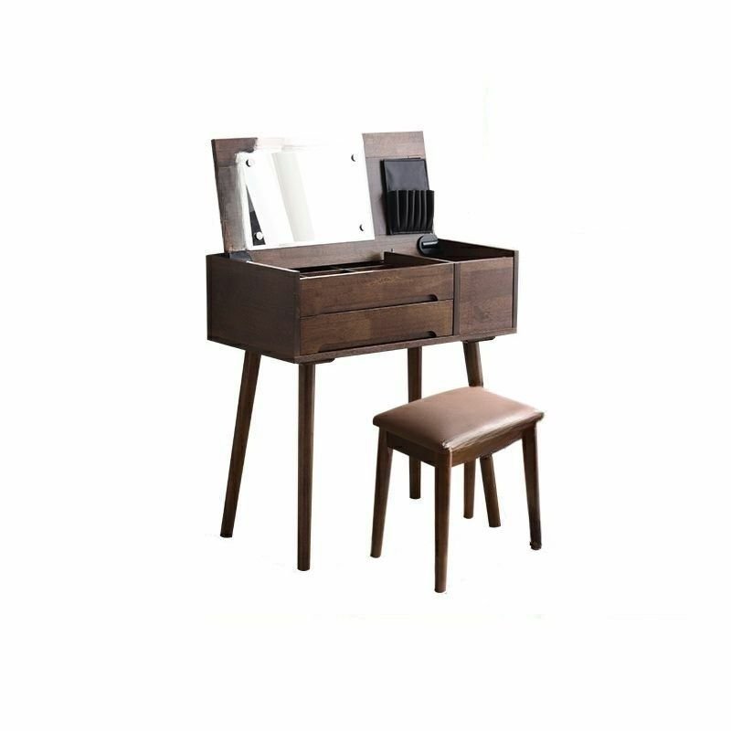Natural Wood Space-saving Built In Makeup Vanity Push-Pull Jewelry Storage and Dividers Included No Floating Dressing Table for Bedroom, Makeup Vanity & Stools, Brown