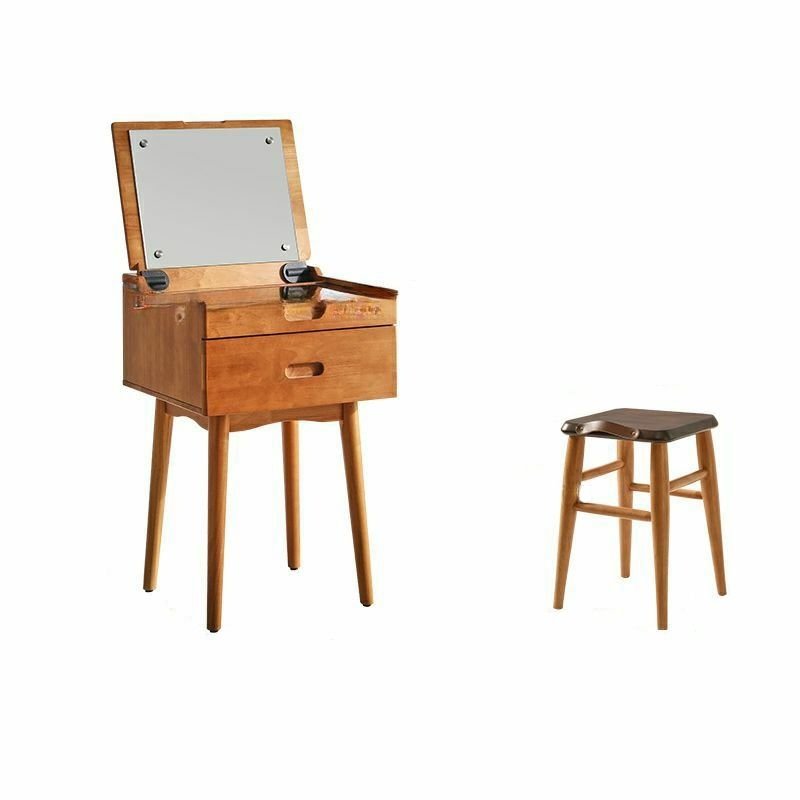 Natural Wood Compact Built In Makeup Vanity Push-Pull Jewelry Storage and Dividers Included No Floating Dressing Table for Bedroom, Makeup Vanity & Stools, Cherry Wood