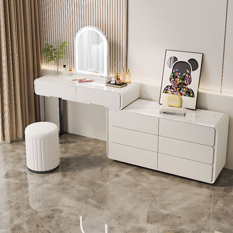 2-in-1 Multi-Purpose Scalable Flooring Push-Pull Vanity, No Suspended, Make Vanity (39") & Dresser (31"), White