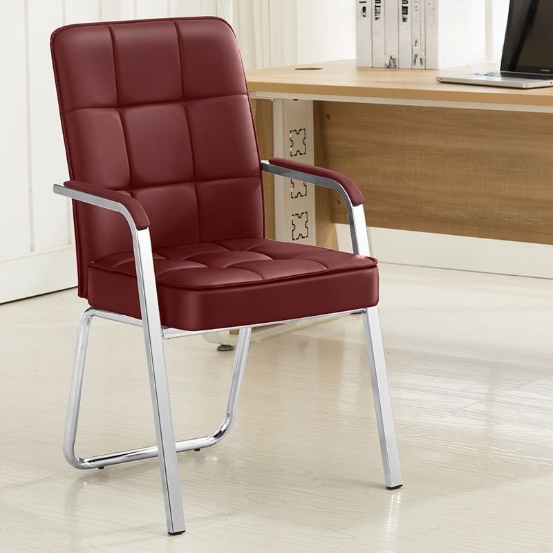 Casual Vermilion Rawhide Office Furniture with Armrest and Ergonomic Design, Burgundy, Sponge