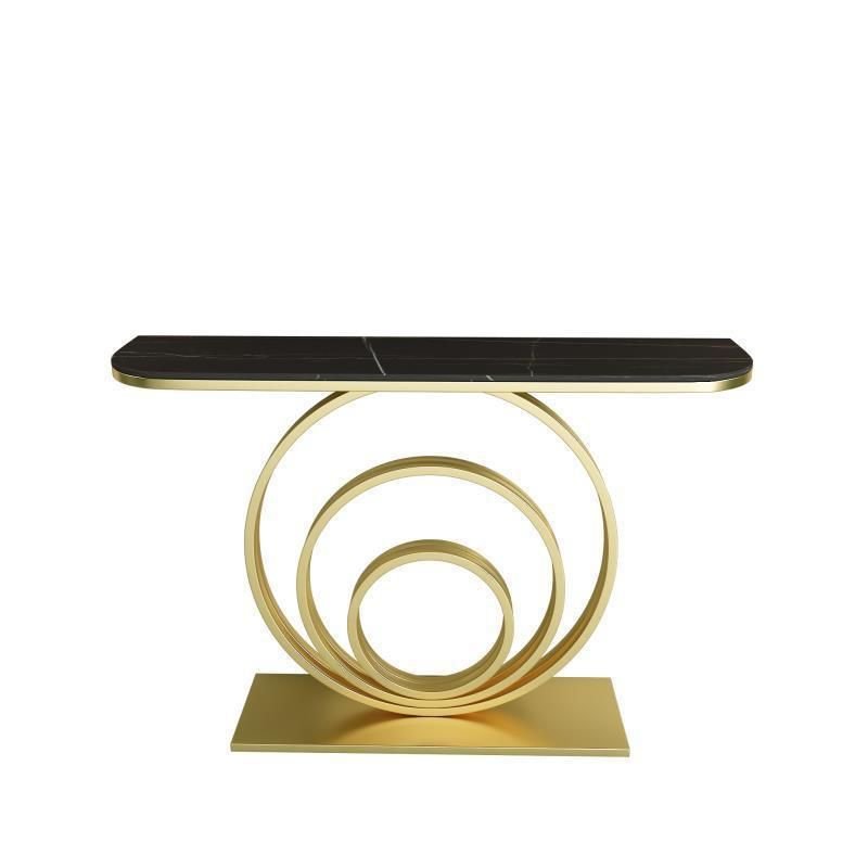 1 Piece Set Art Deco Semi Circle Scratch Resistant Sintered Stone Aesthetic Hall Table , Gold, Black/ Gold, 39"L x 12"W x 31"H