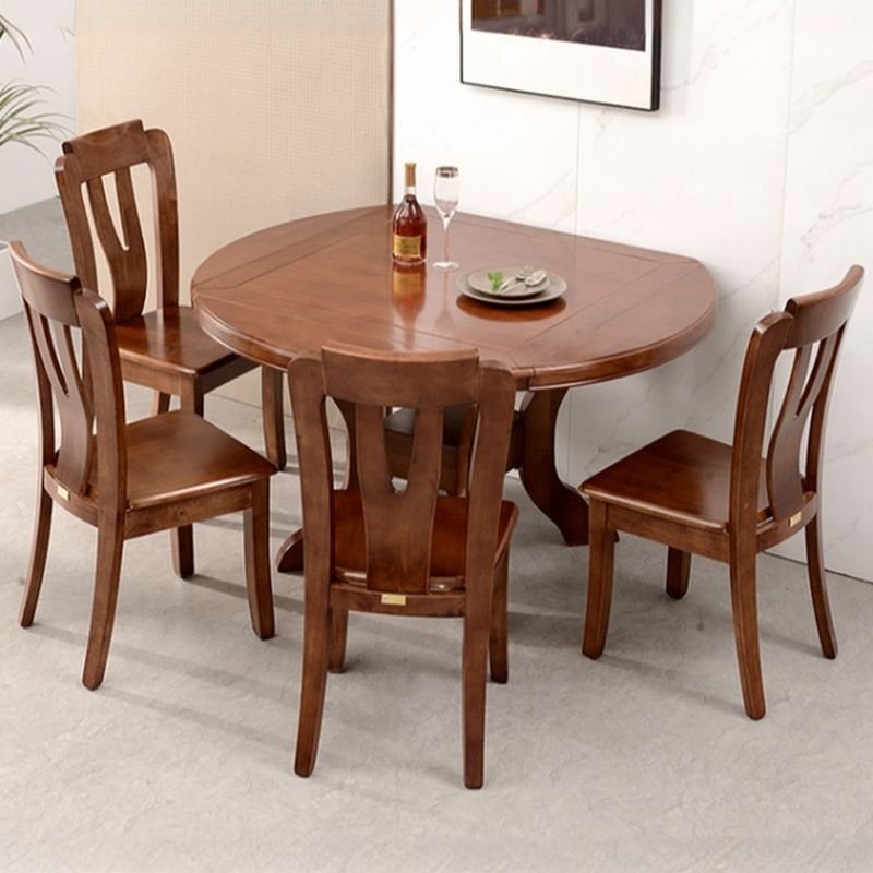 Vintage Extension Dining Table Set with Stockroom, a Natural Solid Wood Tabletop and Louvered Back Chairs, 53.1"L x 53.1"W x 29.9"H, 5 Piece Set, Table & Chair(s)