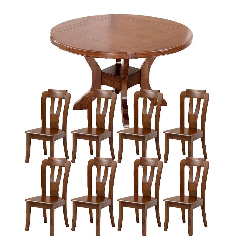 Victorian 9-piece Expandable Dining Table Set with a Wood Tabletop, Stockroom and Slat-back Chairs, 53.1"L x 53.1"W x 29.9"H, Table & Chair(s)