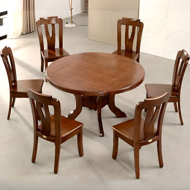 Antique Expandable Dining Table Set with Locker, a Wood Tabletop and Slatted Back Chairs, 53.1"L x 53.1"W x 29.9"H, 7 Piece Set, Table & Chair(s)