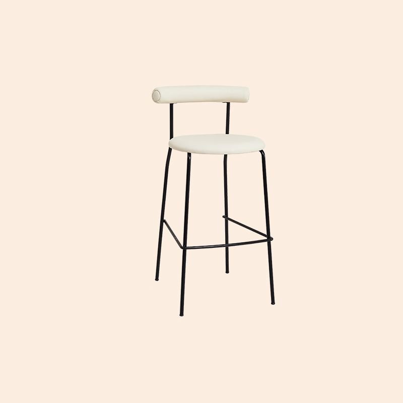 Sand Ventilated Back Modern Simple Style Rawhide Round Top Bar Stools with Leg Rest, Off-White, Black, Bar Stool(30"H)