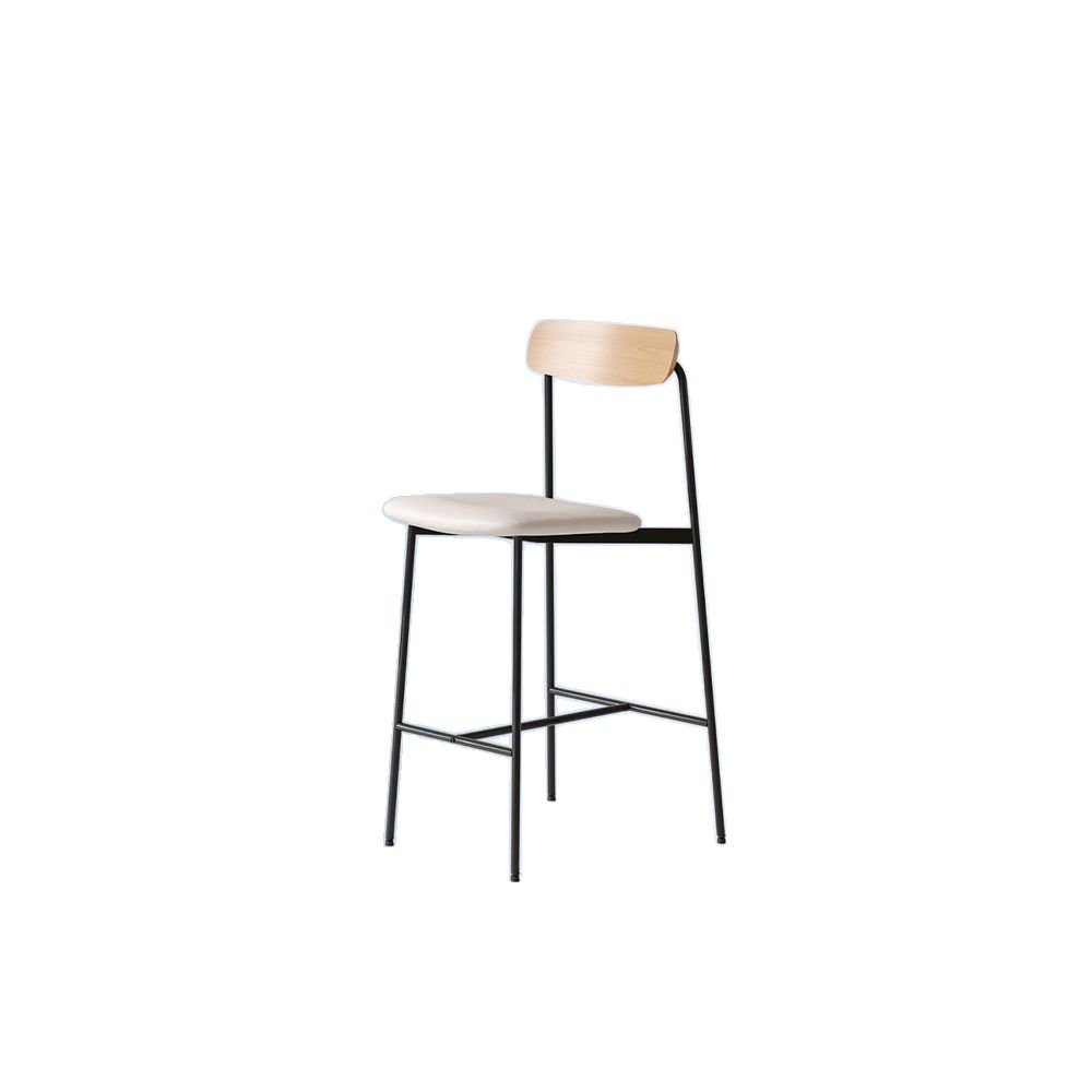 White Tabouret Bar Stools with Uncovered Back for a Bright Setting, Natural/ White, Black