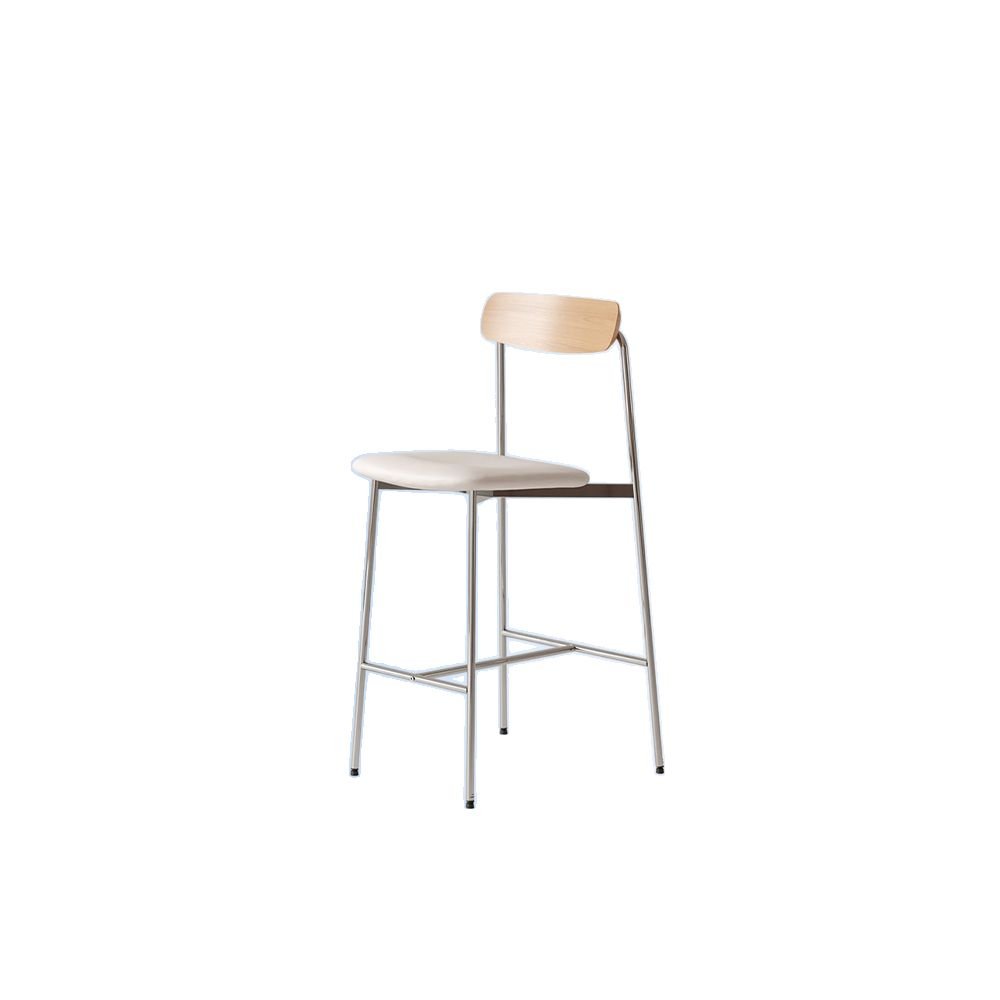 White Tabouret Bar Stools with Uncovered Back for a Bright Setting, Natural/ White, Silver