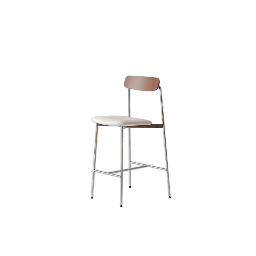 White Tabouret Bar Stools with Uncovered Back for a Bright Setting, Brown/ White, Silver