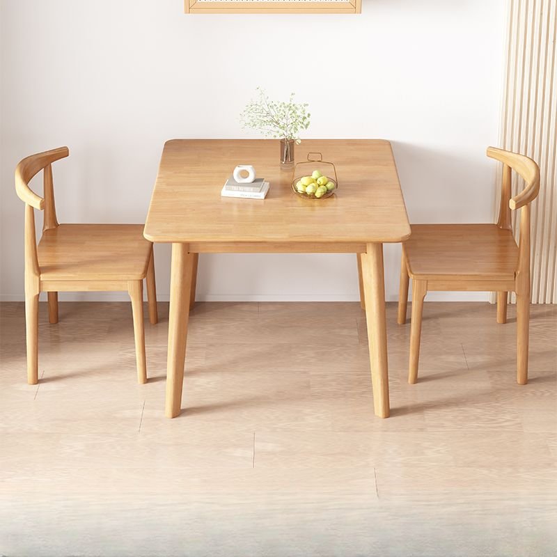 3 Piece Light Wood Square Dining Table Set for 2 People with Rubberwood, Table & Chair(s), Natural, 23.6"L x 23.6"W x 29.5"H
