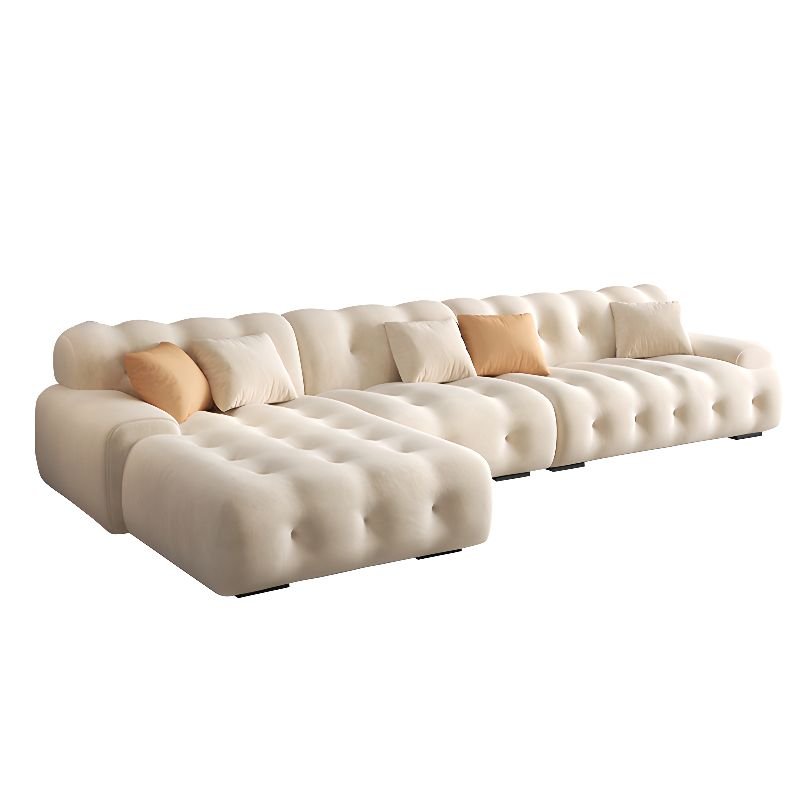 Button-tufted L-Shape Left Sofa Chaise with Tufted Back/Concealed Support/Pine Wood Frame, 134"L x 69"W x 28"H, Flannel