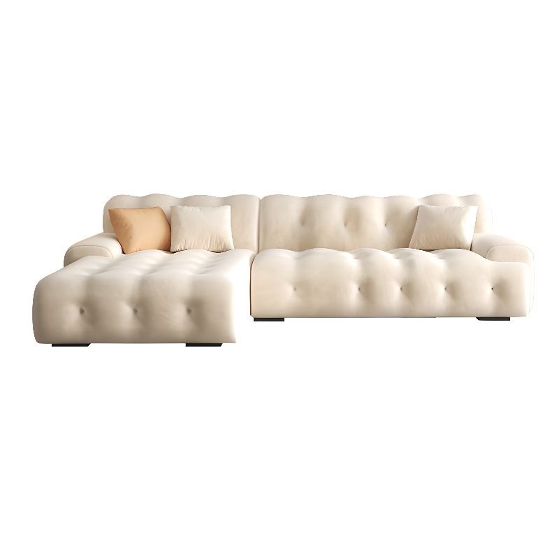 Decorative-stitched L-Shape Left Sofa Chaise with Tufted Back/Concealed Support/Pine Frame, 112"L x 69"W x 28"H, Flannel