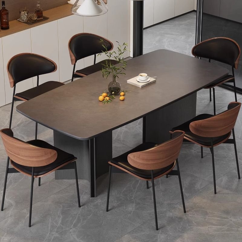Shaker Ink Slate Fixed Table Dining Table Set with Dual Footing 8 Chairs, Table, 1 Piece, 86.6"L x 39.4"W x 29.5"H