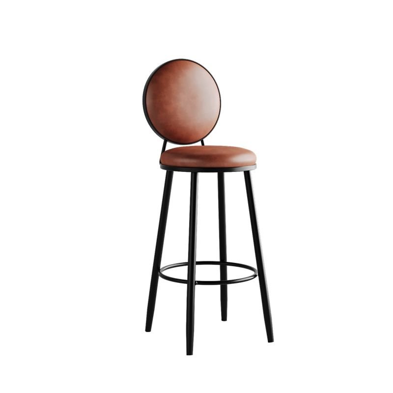 Sophisticated Cappuccino Round Calfskin Tabouret Bistro Stool with Casual Style, Back, and Foot Pedestal, Brown, Bar Stool(28"H)