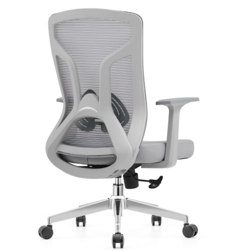 Minimalist Ergonomic Upholstered Task Chair in Grey with Casters, Fixed Arms and Lumbar Support, Gray, Without Headrest