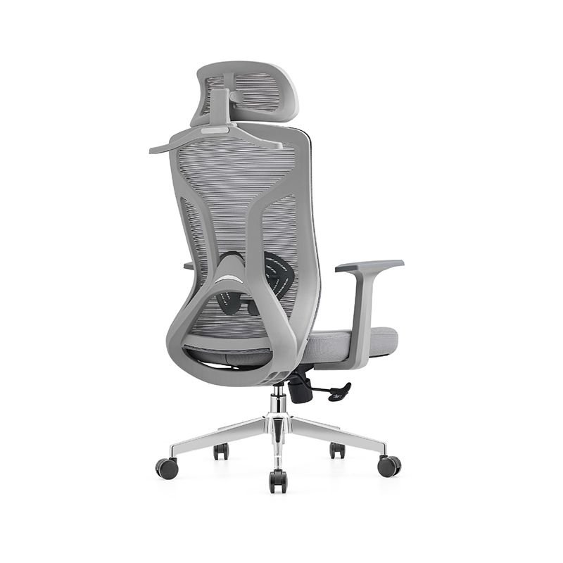 Art Deco Ergonomic Upholstered Studio Chairs in Dove Grey with Headrest, Fixed Arms and Lumbar Support, Gray