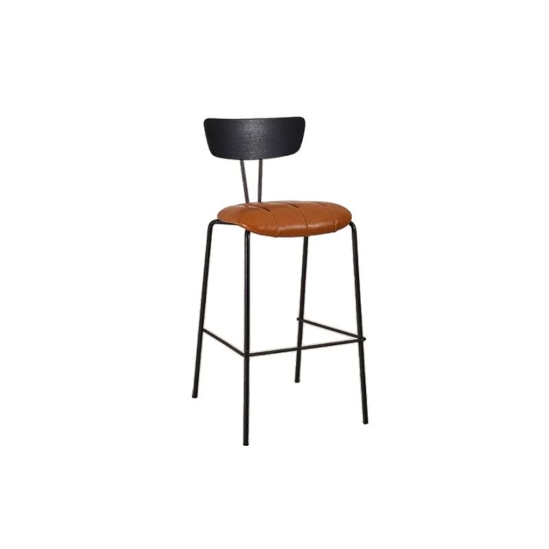 Cappuccino Tabouret with Exposed Back Bistro Stool, Genuine Leather, Black-Brown, Bar Stool(30"H)
