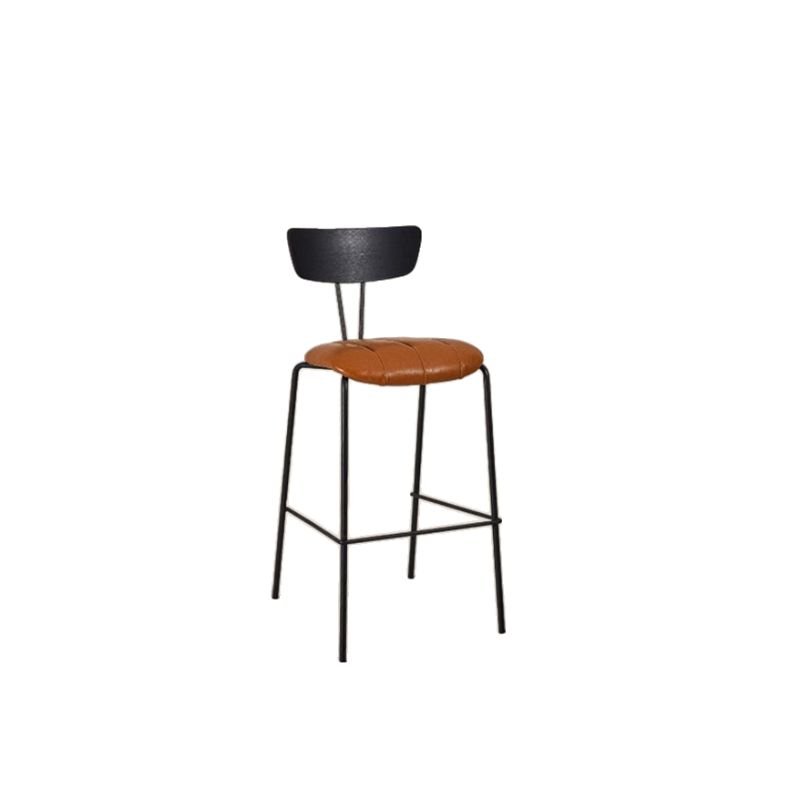 Cappuccino Tabouret with Exposed Back Bistro Stool, Genuine Leather, Black-Brown, Counter Stool(26"H)