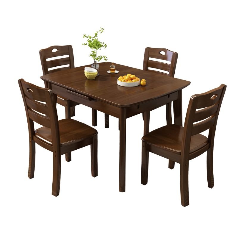 Simple Rectangle Dining Table Set with Four Legs, Collapsible Leaf and a Natural Wood Tabletop, Table, 1 Piece, Walnut, 43.3"L x 31.5"W x 29.9"H