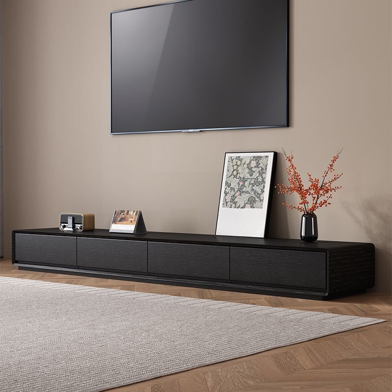 Simple Rectangular Espresso Wood TV Stand in Engineered Wood with 4 Drawers and Cable Management, Black, 87"L x 16"W x 10"H