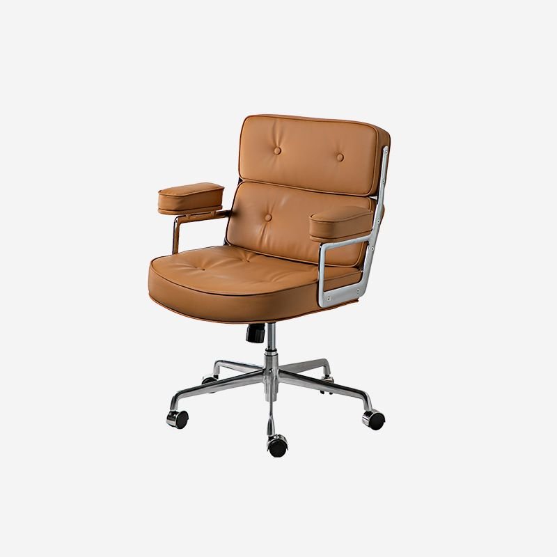 Minimalist Leather Ergonomic Office Chairs in Brown with Arms, Tilt Available and Casters, Brown, Faux Leather