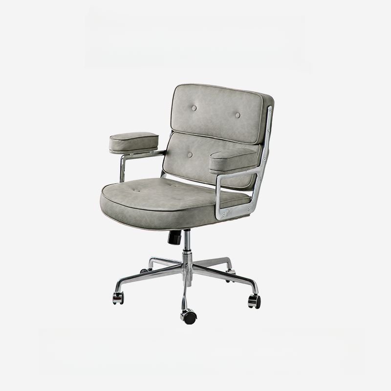 Art Deco Leather Ergonomic Study Chair in Dark Gray with Arms, Tilt Available and Portable, Grey, PU（Polyurethane）
