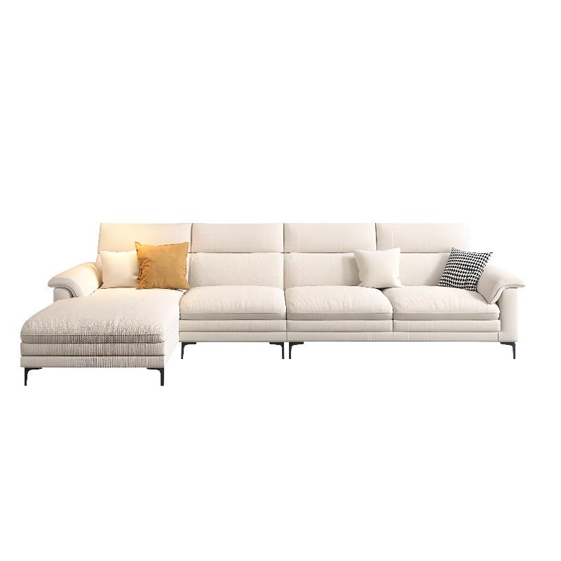 L-Shape Left Sofa Recliner in Ivory with Natural Wood Frame, Cotton and Linen, 134"L x 69"W x 39"H