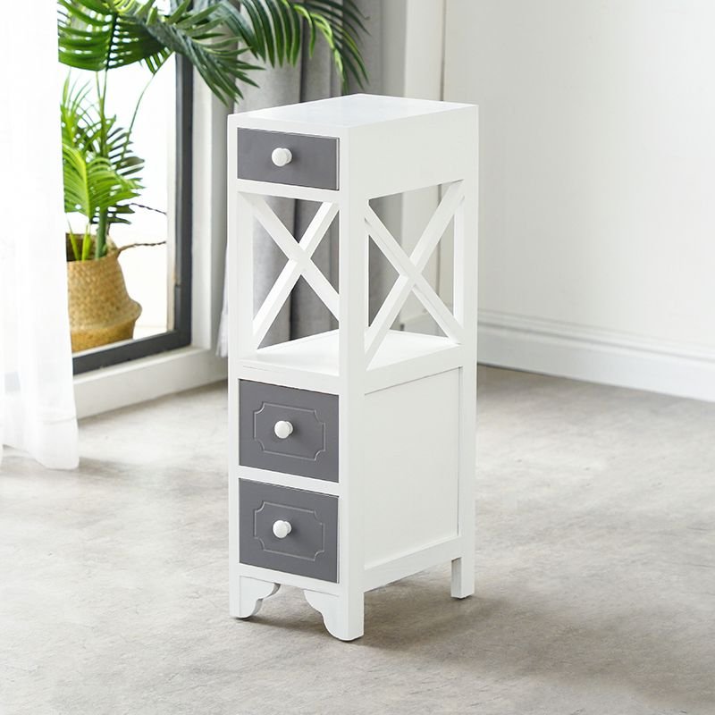 3 Drawers Modern Simple Style Dyed Wood Vertical Lingerie Chest, White-Gray, 8"L x 12"W x 27"H