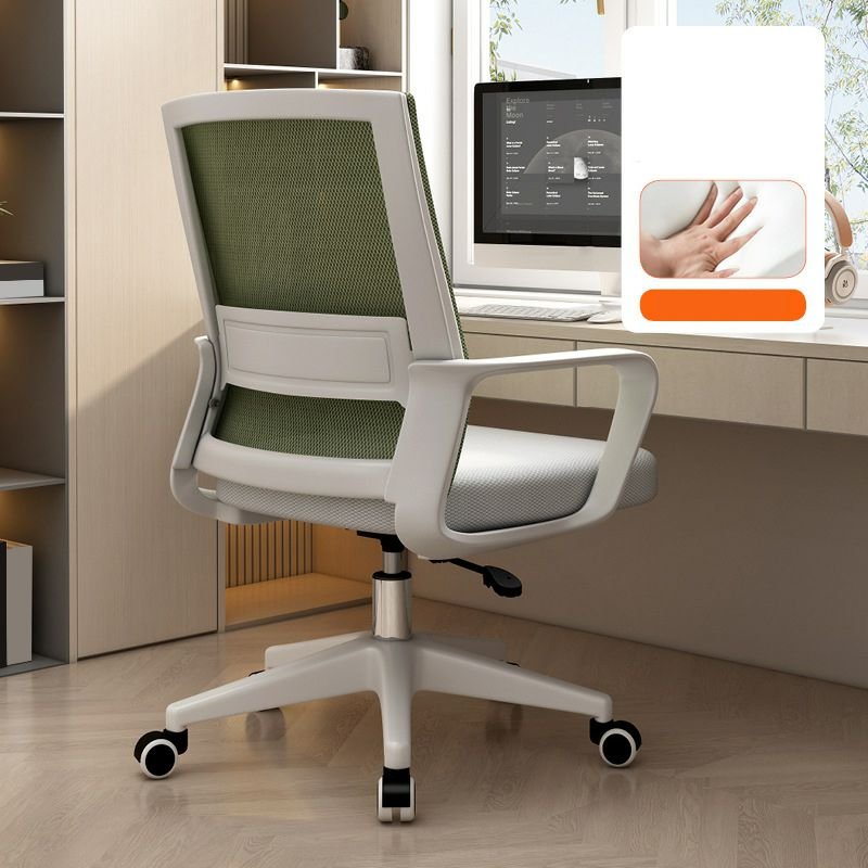 Minimalist Ergonomic Upholstered Studio Chairs in Light Gray with Arms, Rollers and Lumbar Support, Green, White, Latex, Without Headrest