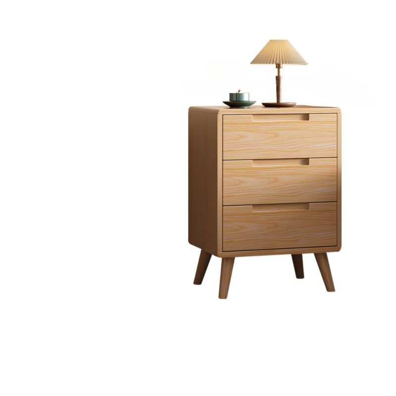 3 Tiers Simplistic Natural Wood Drawer Storage Bedside Table, Natural, 18"L x 16"W x 24"H, 3 Drawers