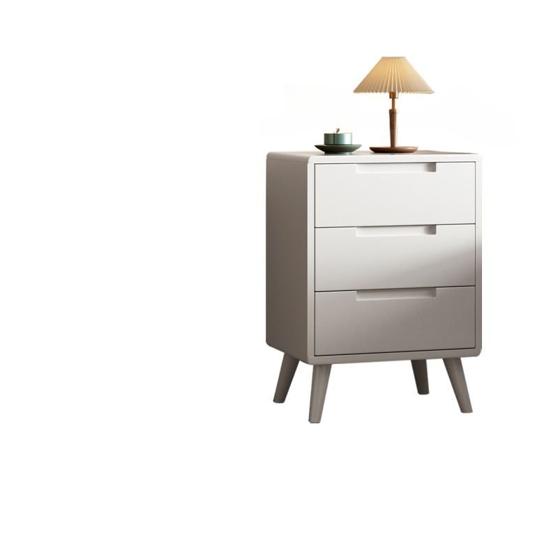 3 Tiers Modern Simple Style Chalk Rubberwood Drawer Storage Nightstand, 18"L x 16"W x 24"H, 3 Drawers
