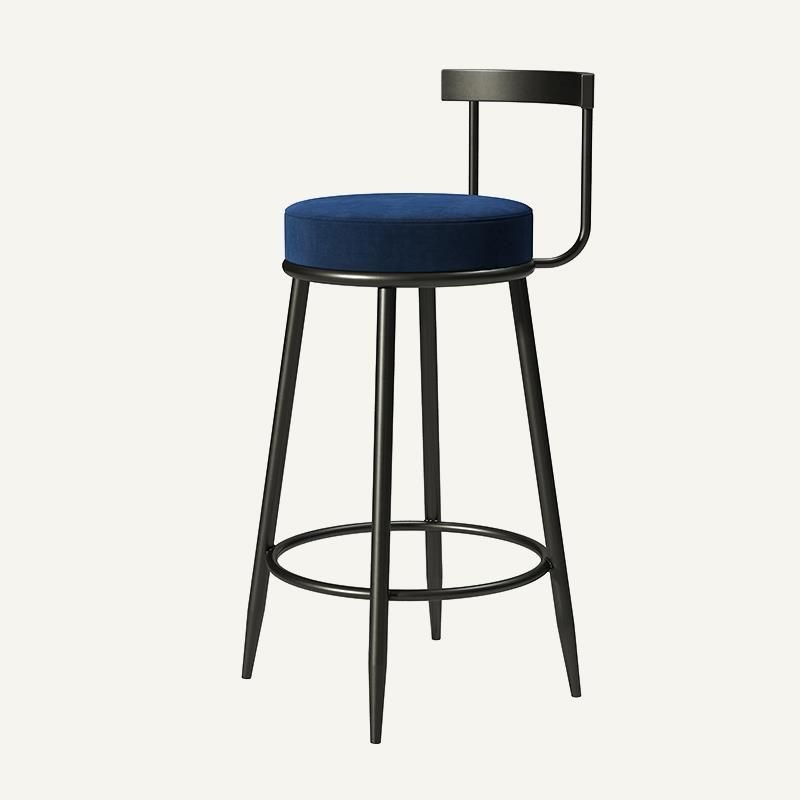 Simple Cerulean Round Top Cushioned Pub Stool with Airy Back and Foot Platform, Bar Stool(30"H), Flannel, Blue